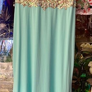 Light Aqua Beaded Maxi Dress